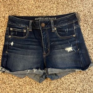 American Eagle Women’s Jean Shorts Size 8 Mid Rise Super Stretch- dark wash